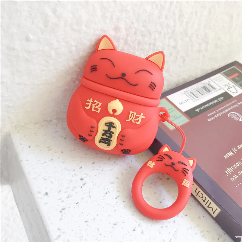Милый японский стиль Lucky Cat корпусы гарнитурные для Apple Беспроводная bluetooth-гарнитура Airpods 1 2 милый силиконовый защитный чехол