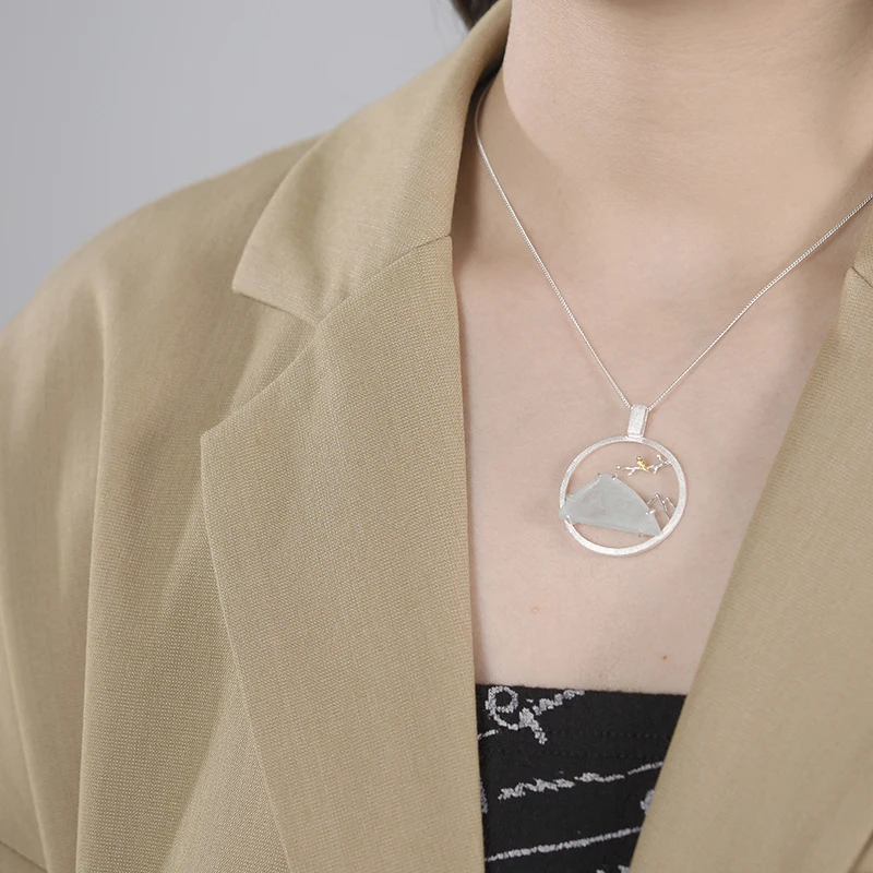 Natural Raw Stone Bird Whisper Pendant 925 Sterling Silver Creative Handmade Design Fine Jewelry pendant necklace silver necklace silver pendant