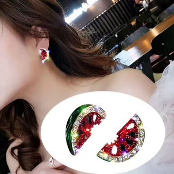 

Shiny Side New Accessories Crystal Watermelon Stud Earrings for Women Fashion Jewelry Simple Style Cute Small Earrings