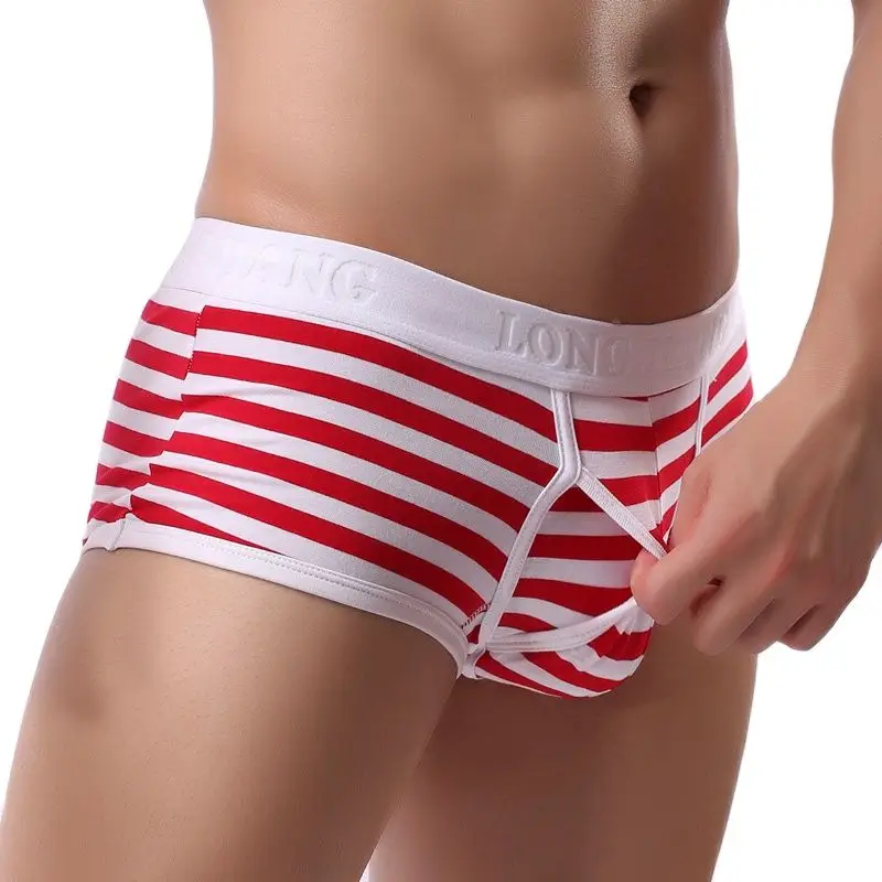 Men's Underwear Boxer Shorts Mens Underpants Sexy Striped Side Opening Penis Pocket Boxershorts High Quality Cotton Male Panties 6