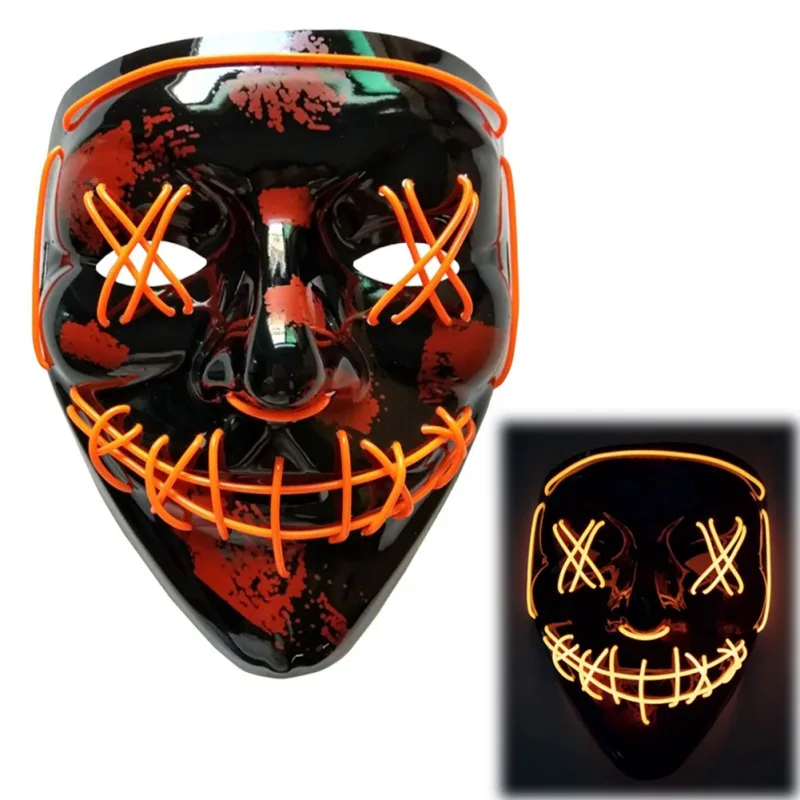 Светодиодный маска для Хэллоуина, маски для чистки, тушь для ресниц, костюм, DJ, вечерние светящиеся маски, светящиеся в темноте, 10 цветов для выбора - Цвет: Orange