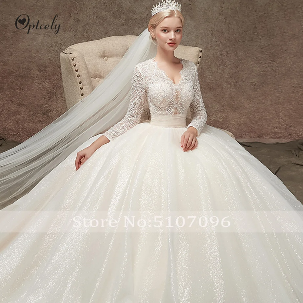 Optcely Robe De Soiree элегантное украшение шеи с длинным рукавом Прозрачная молния бальное платье свадебное платье кружево с аппликацией и бисером платье