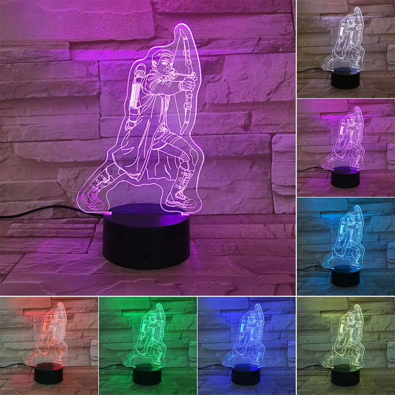 

Marvel Avengers 3D LED Night Light Hawkeye 7 Color Changing Lamp Room Decoration Action Figure Toy For Christmas Gift