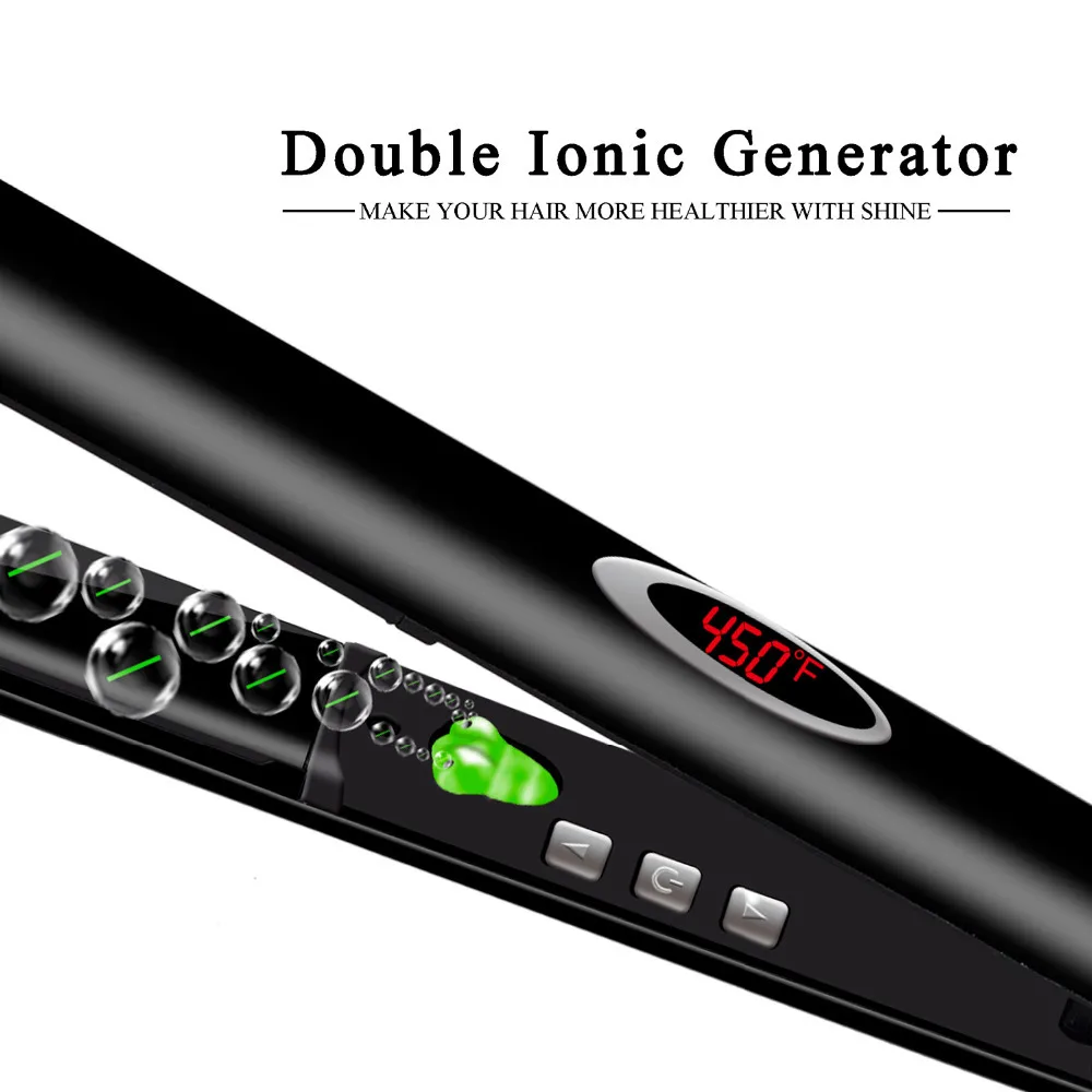 Professional Hair Straightener Electric Hair Straighter Flat Iron Negative Ion Hair Straighting Curling Iron with LED Display