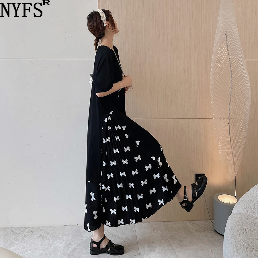 NYFS 2023 Summer New Korea Woman Dress Vestidos Robe Elbise Plus Size  Cotton Patchwork Leopard-Print Damask Satin Long Dresses