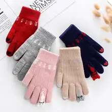 Теплые зимние вязаные перчатки на полный палец, варежки, женские милые Мультяшные Коты, сенсорные перчатки, перчатки гуанты, перчатки