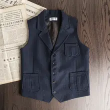 Men's Vests Suit Vest Dark Brown Herringbone Tweed Business Waistcoat Lapel Collar Men Clothing For Grooms Wedding Dress 2021