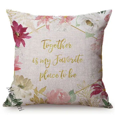 Nordic Valentine's Day Water Color Flowers And Letters For Love Decoration Sofa Throw Pillows Cotton Linen Square Cushion Cover M192-3
