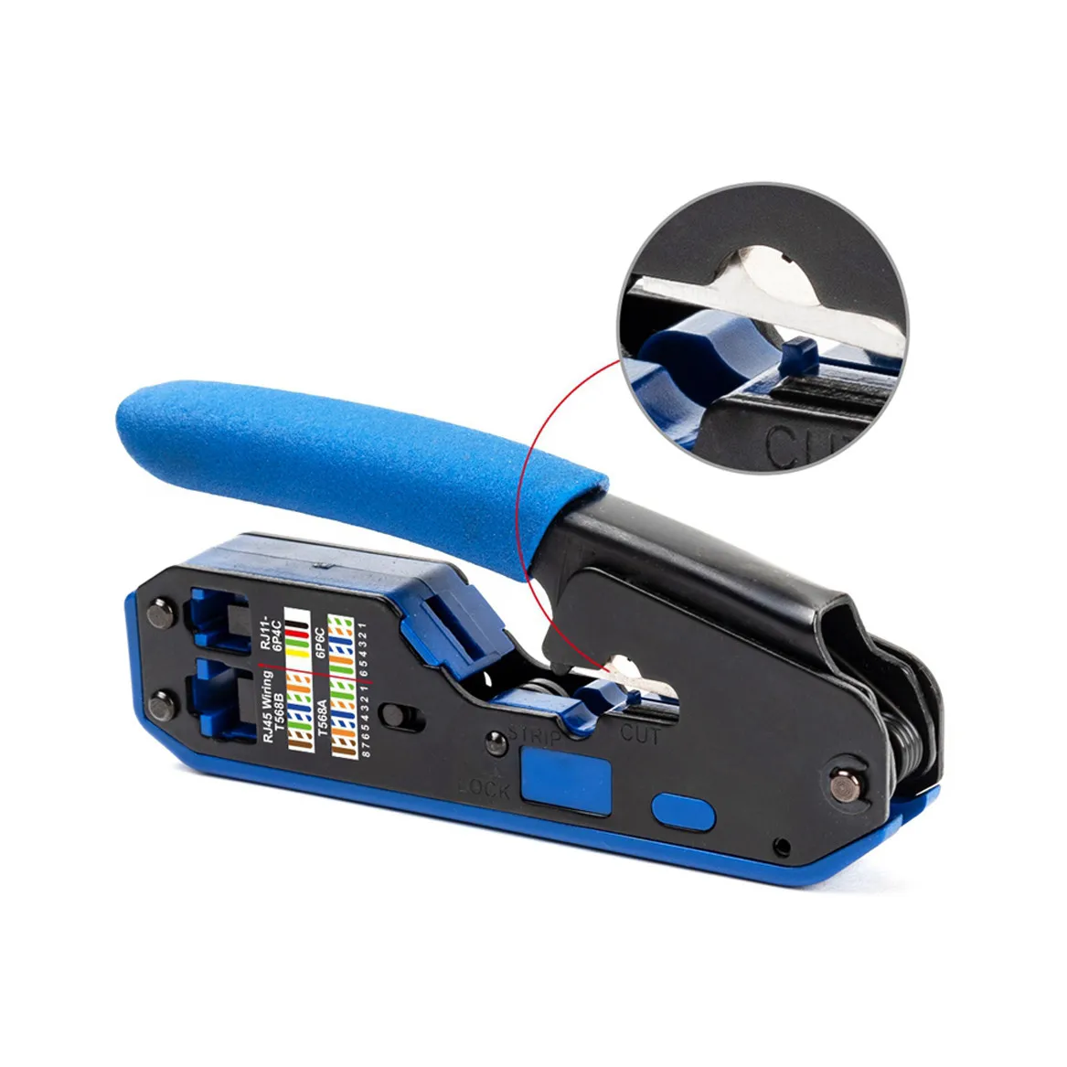 

Crimp Tool Pass Through Cutter for Rj45 Cat6 Cat5E Cat5 Rj11 Rj12 Modular Connectors All-in-one Wire Tool