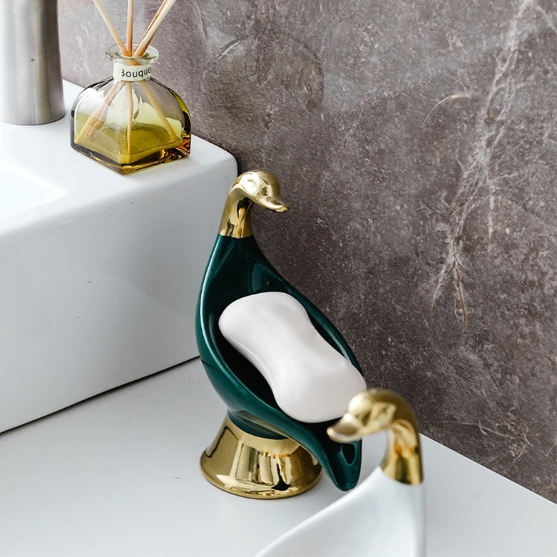 

Creative Drain Soap Holder Swan-shaped Countertop Soap Rack Dishcloth Holder Prevent Stagnant Water Easy to Clean