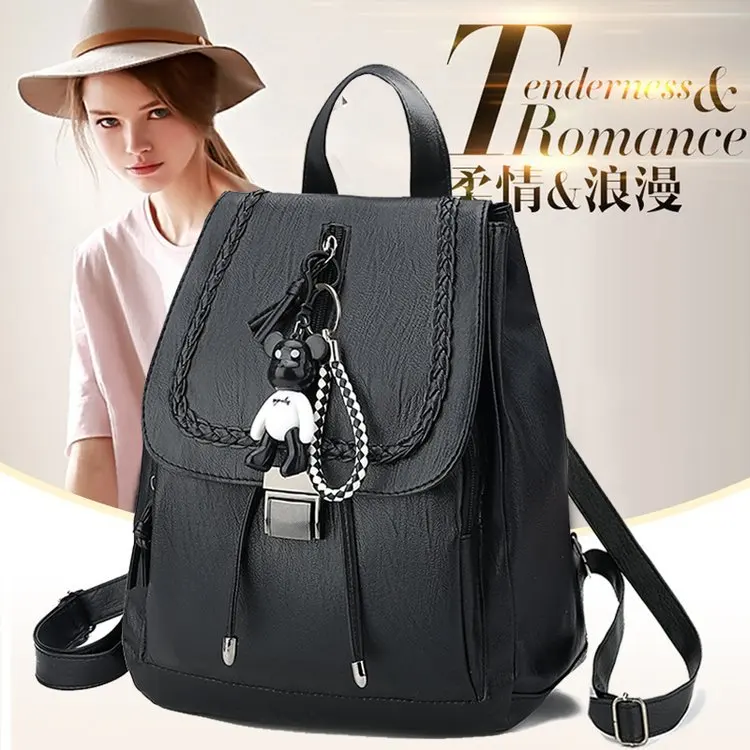 

Double Anti-Theft 2019 New Style Versitile Fashion Backpack Women's Pu Soft Leather Large-Volume College Style