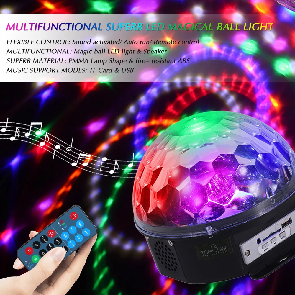 Мини Вращающийся магический шар светодиодный светильник RGB Звук Активированный пульт дистанционного управления двойные колонки Диско сценическое шоу KTV вечерние сценические Свадебные бар