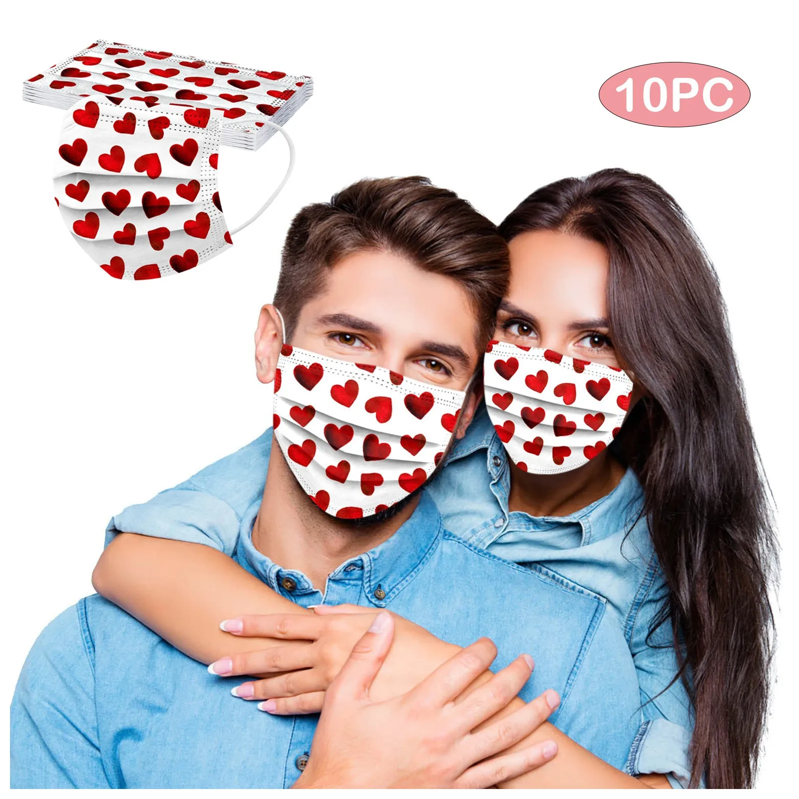 Red Black Heart Disposable Face Masks Adult Couples Valentine's Day Safety Masks For Men And Women Mascarillas Desechables 10pc