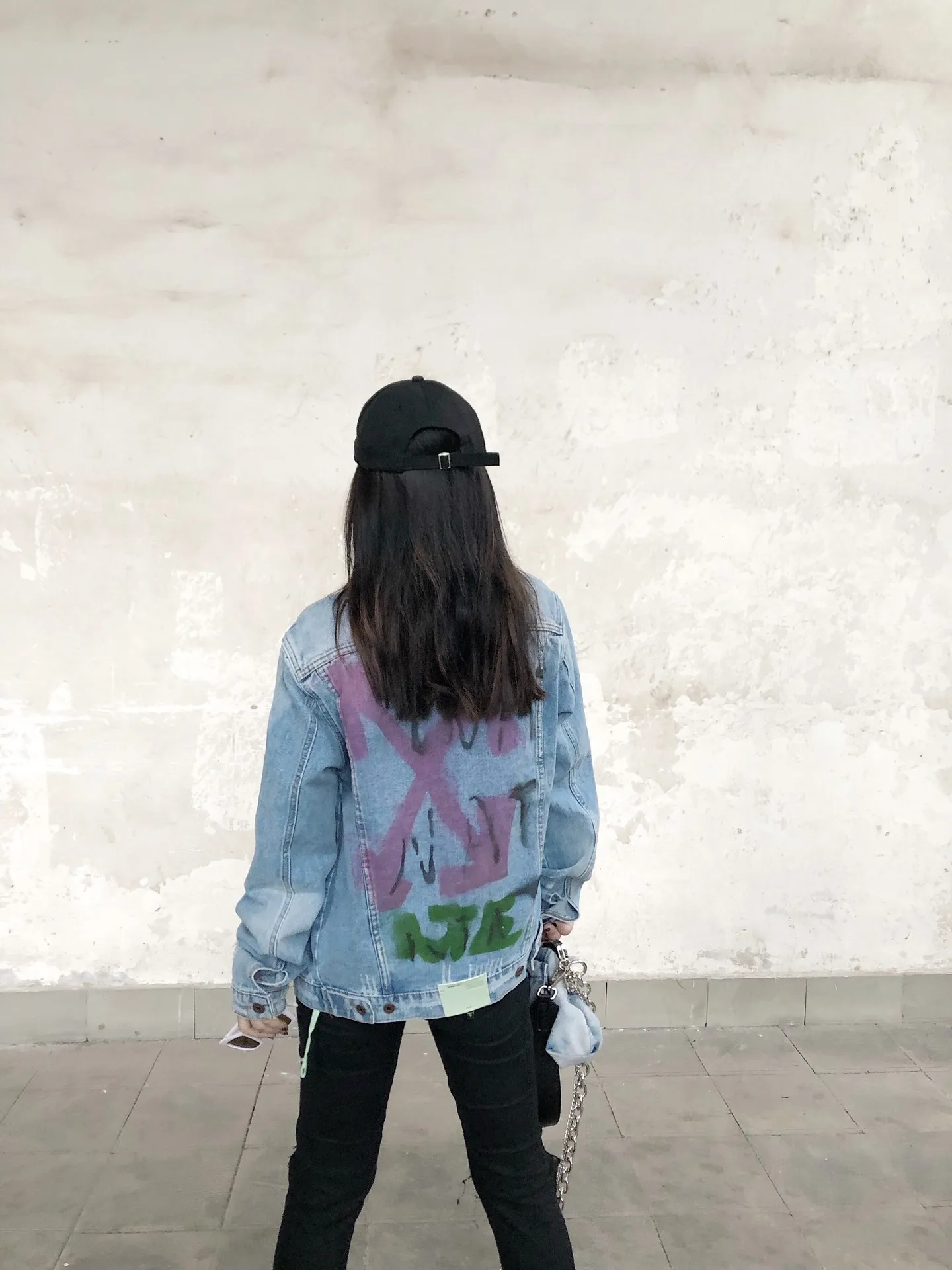 

High Quality off Ow White Reflective Purple Arrowhead Oversize Jeans Coat