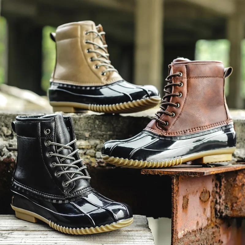 2021 Women's Snow Boots Women's Winter Plush Plush Lace-up Boots  Women's Flat-bottomed Large Size Shoes Warm Boots PU Leathe