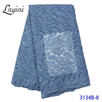 

Sequence Lace Fabric with Stones/Beads Sky Blue African Tulle Net Lace Fabric Embroidery Nigerian Mesh Lace Fabric L3134B