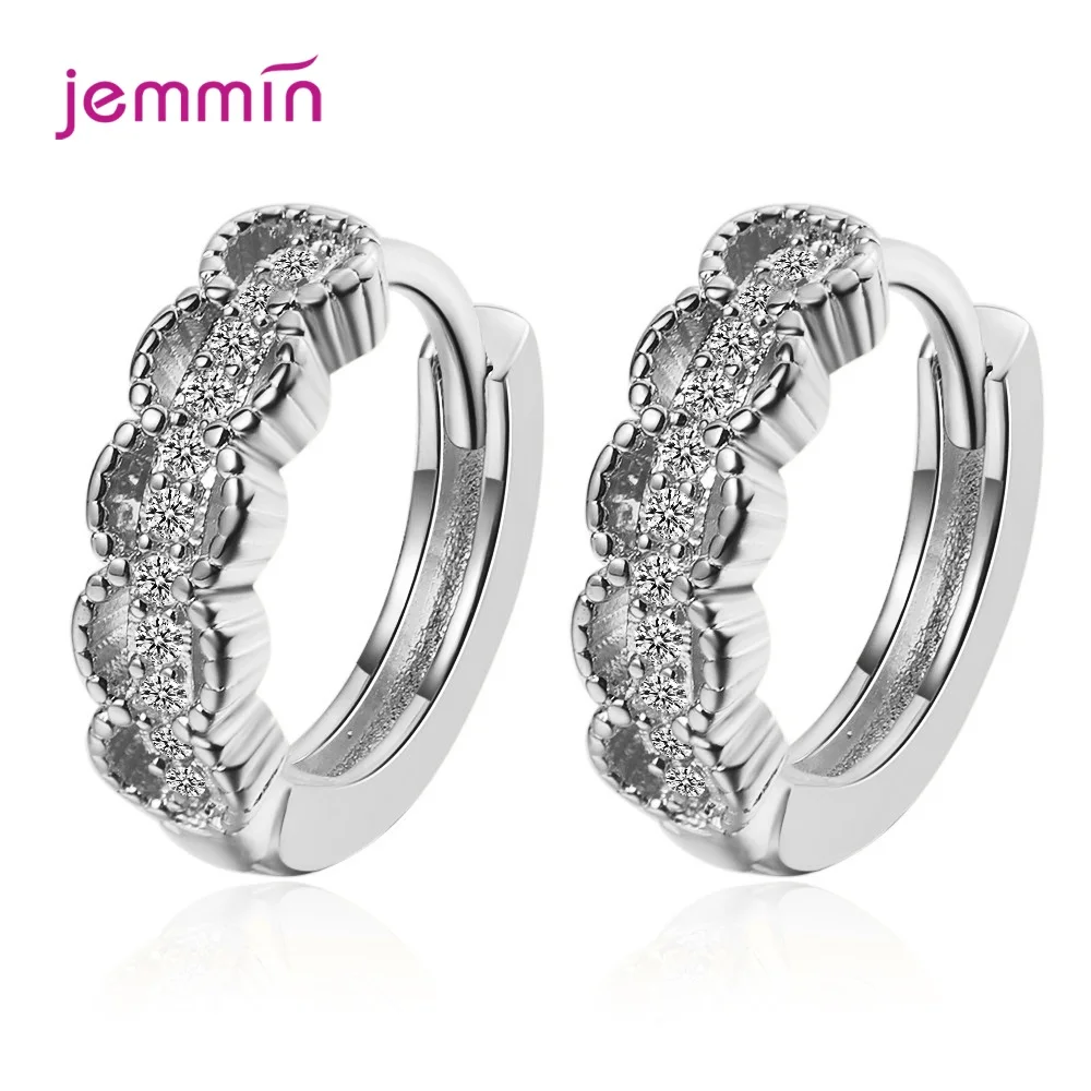 

925 Silver Earrings For Women New Inlaid Round Rhinestone Hoop Earring 2 Colors Female Fashion Jewelry Anniversary Gift