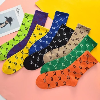 

New Fashion Harajuku letter trendy socks Women street sports Casual socks Long Tube Korean Purple Black Yellow wholesale