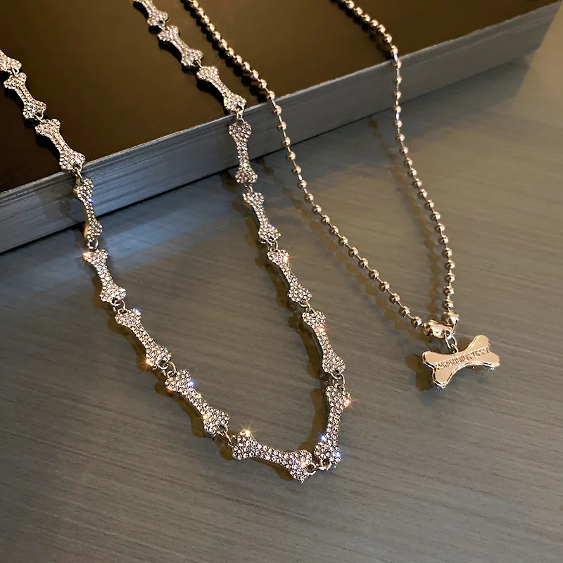 Origin Summer Cool Full Spark Rhinestone Bones Chokers Necklace for Women Girls 2 Styles Beaded Pendant Necklace Stylish Jewelry 1
