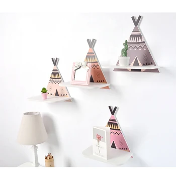 

Nordic Style Wooden Small Tent Design Wall Shelf Wood Hanging Clapboard Storage Rack Home Organizer Wall Decor 5