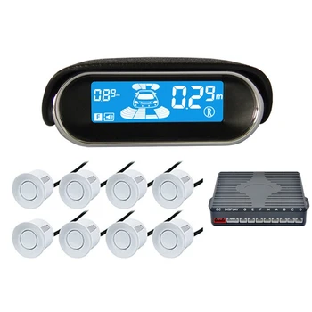 

Car LCD Parking Sensor Kit, Dual-Core Front and Rear Reverse R-Adar System LCD Display Kit with 8 White Sensors, Which Can Free