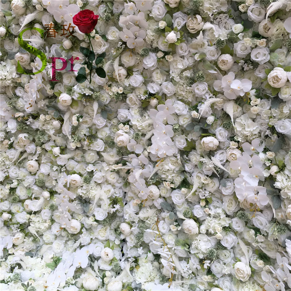 SPR 2.4*2.4m/set wedding decoration white rose greenery roll up flowers panels flower wall