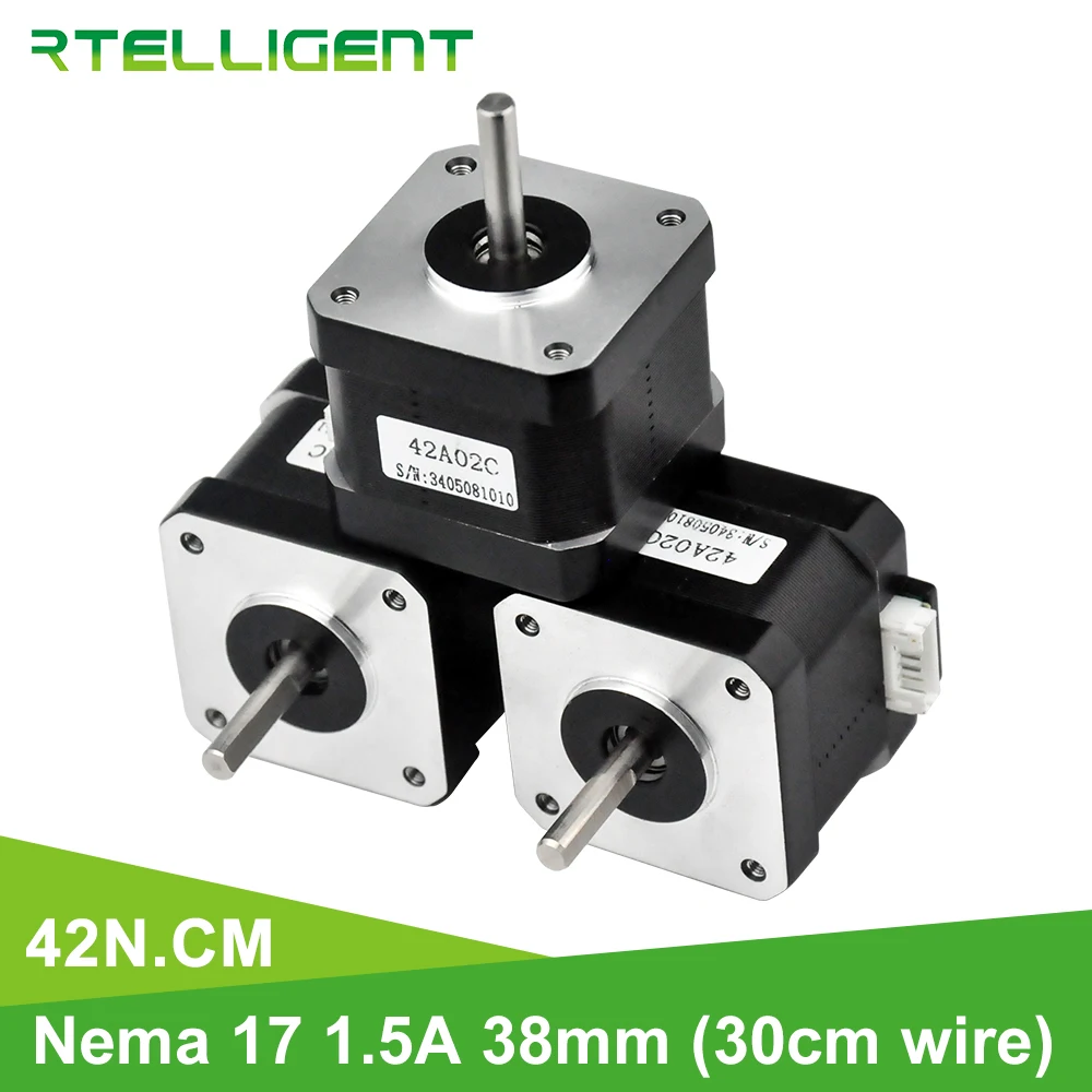 Rtelligent 3 шт. Nema 17 шаговый двигатель 38 мм Nema17 42BYGH 42N.cm (59 5 унции дюйм) 4 свинцовых