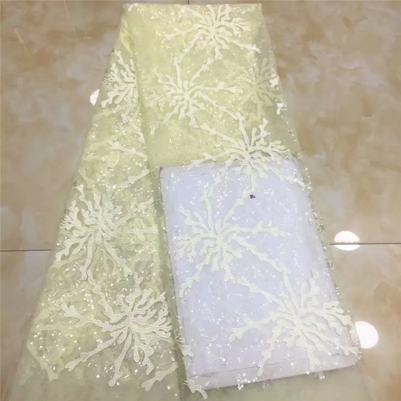 

2019 Latest white French African Lace Fabric High Quality African Embroidered Tulle Lace Fabric For Wedding yellow pink
