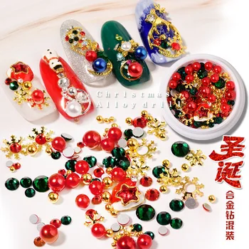 

New Christmas Nail Ornament Set Christmas Snowflake Riveting Nail Pearl Mixed Nail Rhinestone Snow decoration