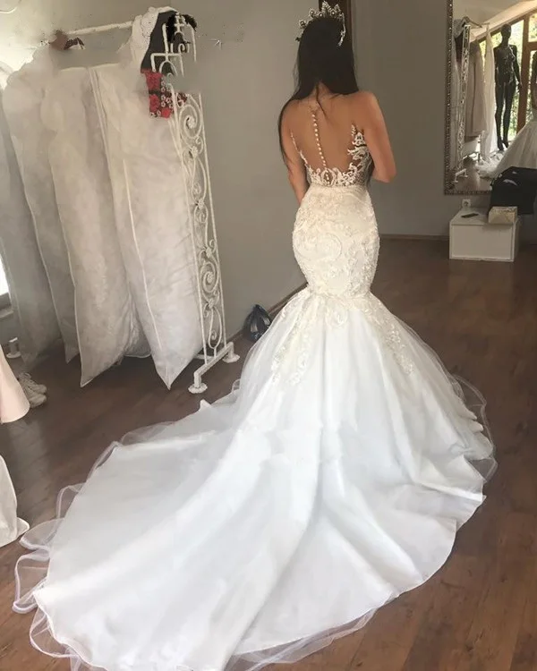 Vintage-Lace-Mermaid-African-Wedding-Dress-2019-Illusion-V-Neck-Appliques-Elegant-White-Bride-Dresses-Court (1)