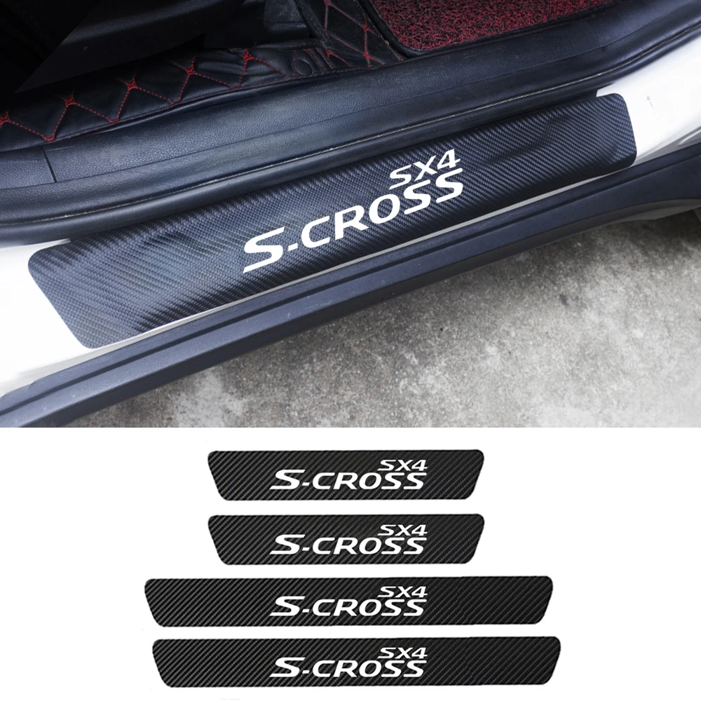 

4pcs Leather Car Door Sill Scuff Plate Guards Protector Stickers For Suzuki SX4 S-Cross S Cross 2014-2018 2019 2020 Accessories