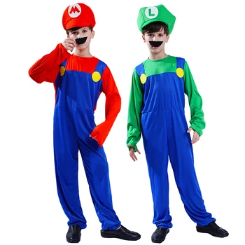 

Super Mario Bros Costumes Kids Role Play Super Mario Luigi Costume Cosplay Boy's Mario Jumpsuit Blue&Red Clothes Party Costumes