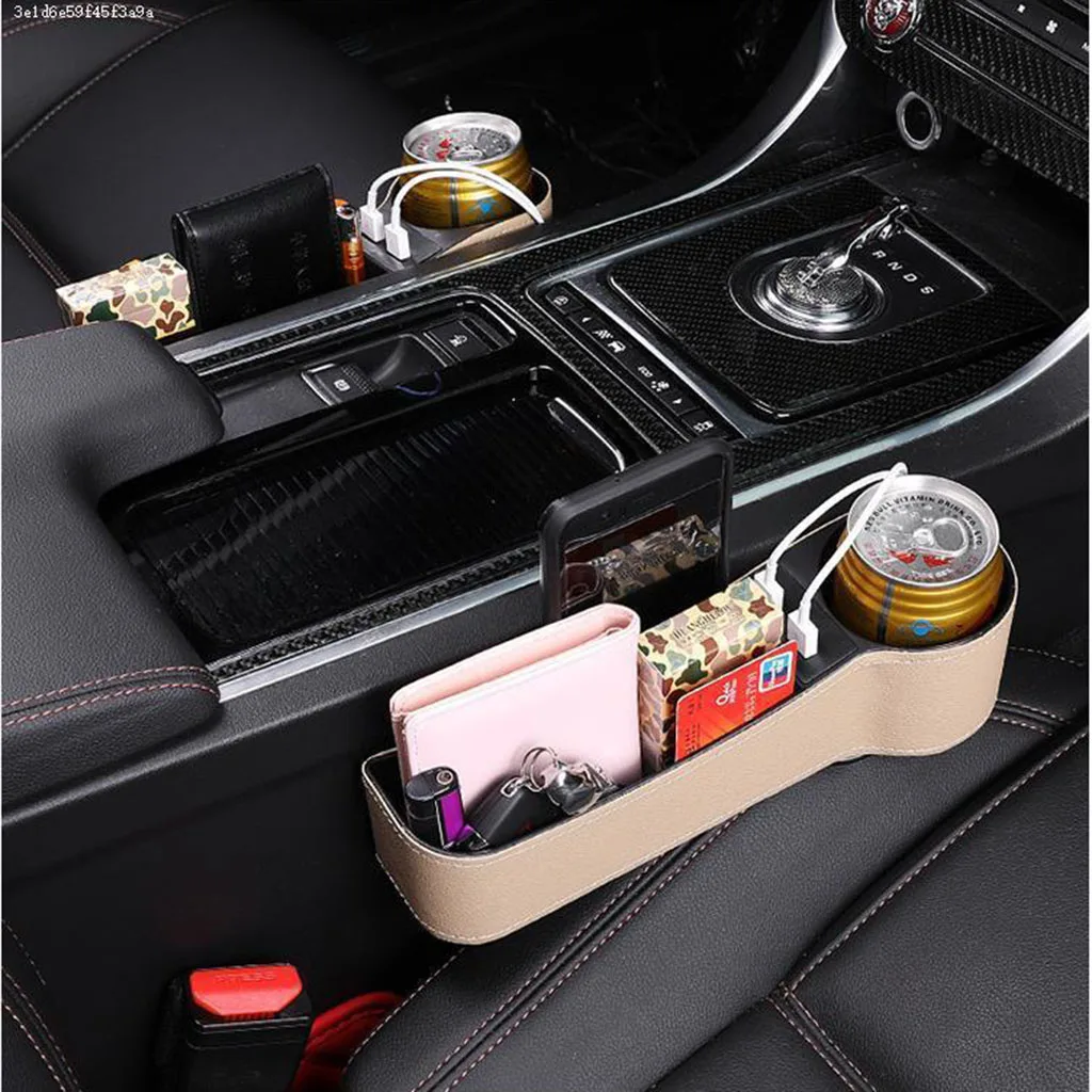 Car Seat Gap Catcher Filler Storage Box Side Pocket Organizer Holder Beige B