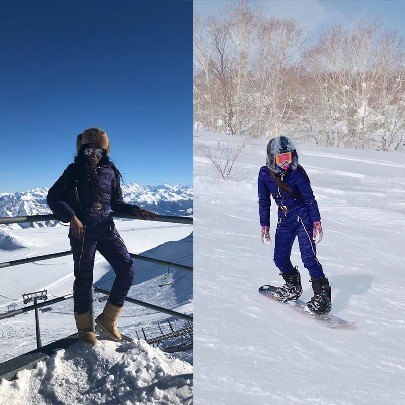 Duck Down One Piece Ski Suit Women Snow Overalls Mountain Skiing Jumsuit Super Warm Winter Ski Jacket Pants Breathable Snow Set