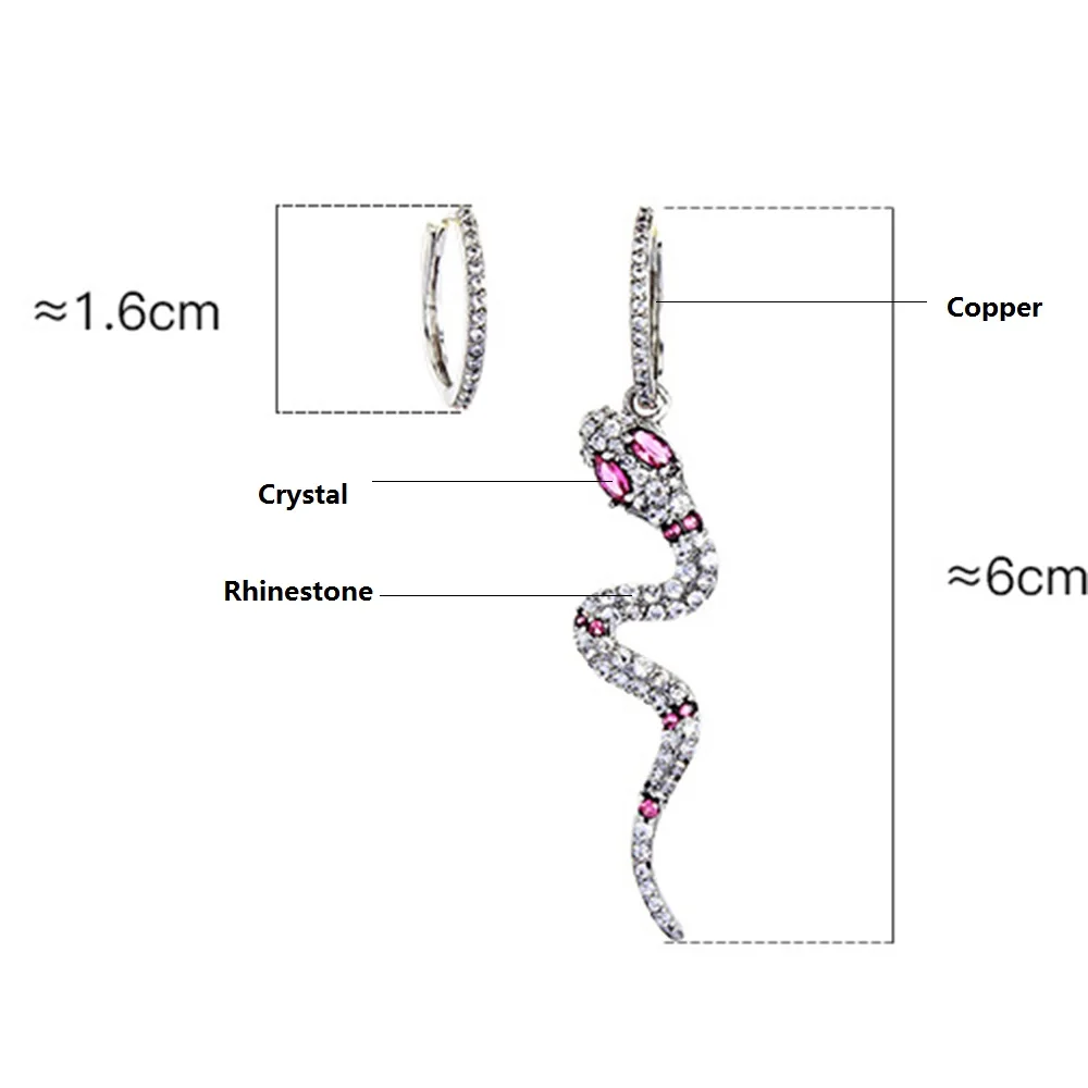 Асимметричные серьги в виде змеи для женщин, маленькие серьги-кольца, стразы, мода