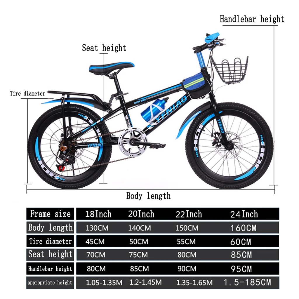 22 inch Mountain Bikes w/ Mudguard Lightweight Wind-breaking Frame Students Bicycle for Children Kids Easy Relaxed Riding 