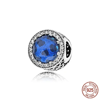 

Real 925 Sterling Silver Sparkling Dark Blue Charm Heart Shaped Hollow Round Beads Mother Gift DIY Bracelet Jewelry Accessories