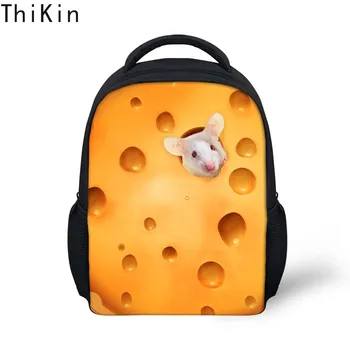 

THIKIN 3D Animal Printing Children Backpack for Baby Girls Cute Cheese Mouse Cat Kids Bagpack Mochila Small Kindergarten Bookbag