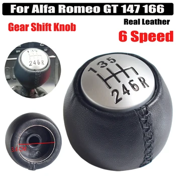 

6 Speed For Alfa Romeo GT 147 166 3.2 V6 Mannual Black Leather Cover Gear Shift Knob Lever Stick Pen Shifter Head Handball