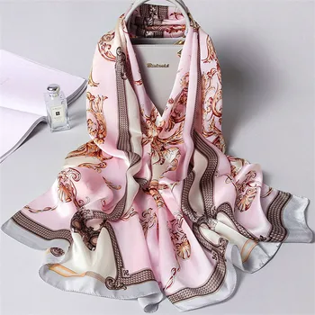 

Spring and summer lady Fashion print Shawl female beach Headband muffler Women Flower luxury Silk scarf Superior quality scarves