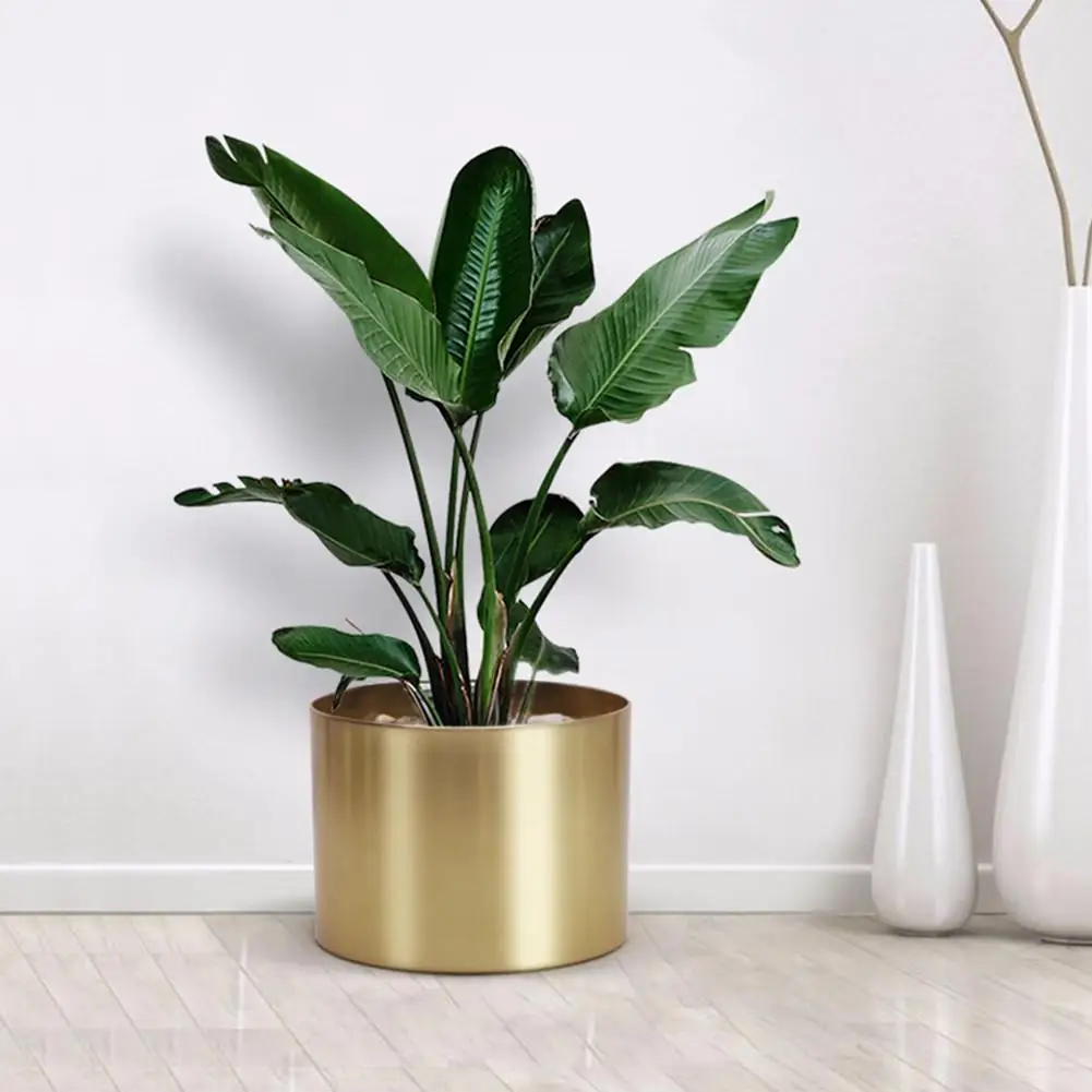 

10*10cm/20*15cm Gold Vase Plant Pot Simple Metal Planter Pot Cylinder FlowerPots Shelf For Garden Home Decoration Indoor Plants