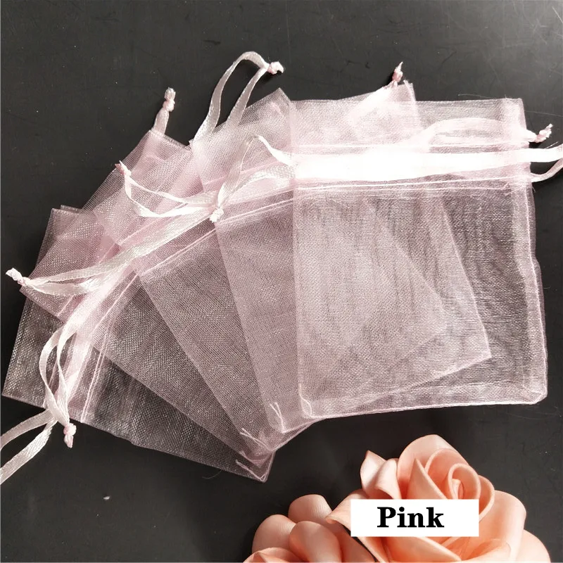 100 шт., сумки для ювелирных изделий, упаковка, сумки из органзы, 7x9, 9x12, 10x15, 13x18, 17x23 см, Подарочный пакет, саше из органзы, для свадьбы/причастия 5z - Цвет: pink