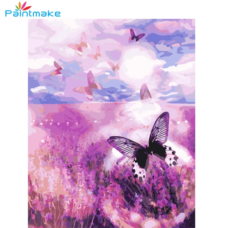 PAINTMAKE Butterfly DIY Paint By Numbers Purple Lavender Oil Painting On Canvas Home Room Decoration Wall Art Picture | Дом и сад