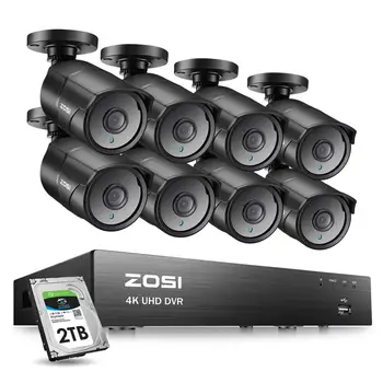 

ZOSI 8CH 4K 8MP H.265 TVI AHD Analog CCTV Security SYSTEM Recorder DVR Kit with Waterproof Nightvision Outdoor Camera