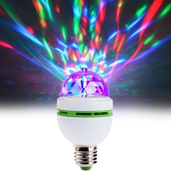 Bombilla LED giratoria E26/27 RGB para escenario, AC85V 265V mágica de lámpara de iluminación, 3W, 6W, colorida y giratoria para fiesta