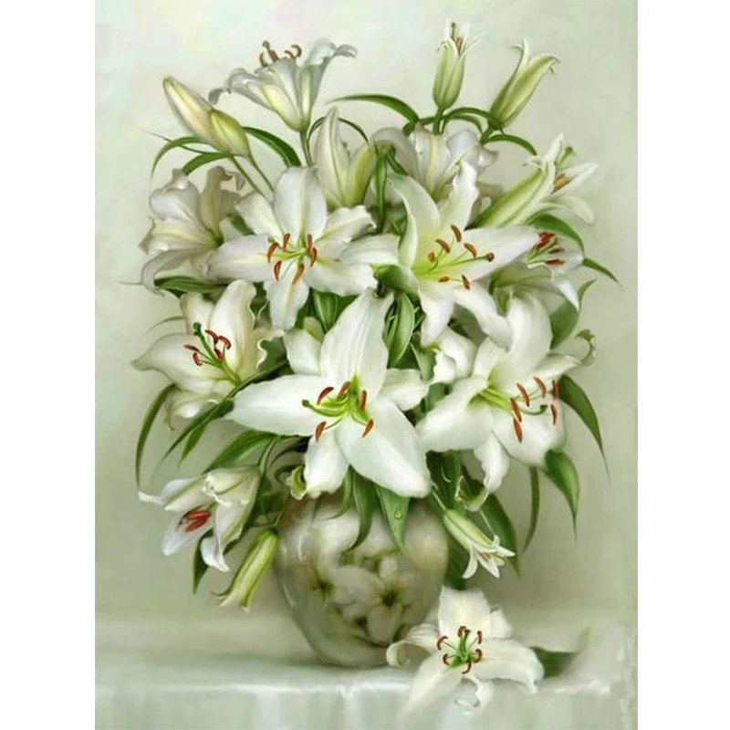 5D DIY Diamond Painting cross stitch Lily pattern diamond embroidery white flowers icon room decoration mosaic Picture | Дом и сад