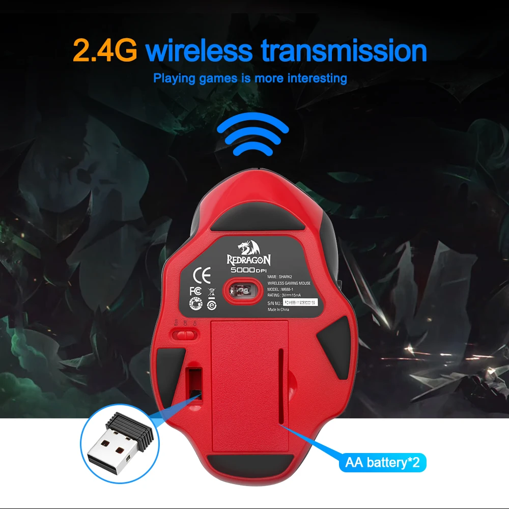 Беспроводная игровая мышь Redragon SHARK M688 программируемая 5000 точек/дюйм 10 кнопок