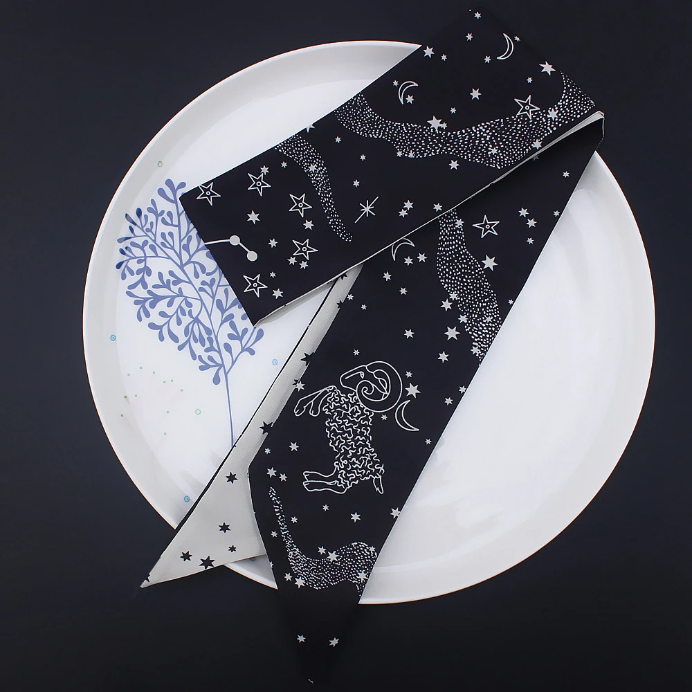 Таро 12 созвездий шарф из натурального шелка повязка на голову завязанная печатная Ручка Маленькая лента головной убор длинный тонкий шарф Горячая 926 - Цвет: A