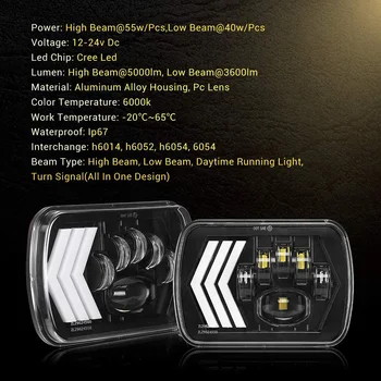 

2PCS 5*7inch LED Headlights With Turn Signal DRL Hi Lo Beam Light For Wrangler LED Headlights
