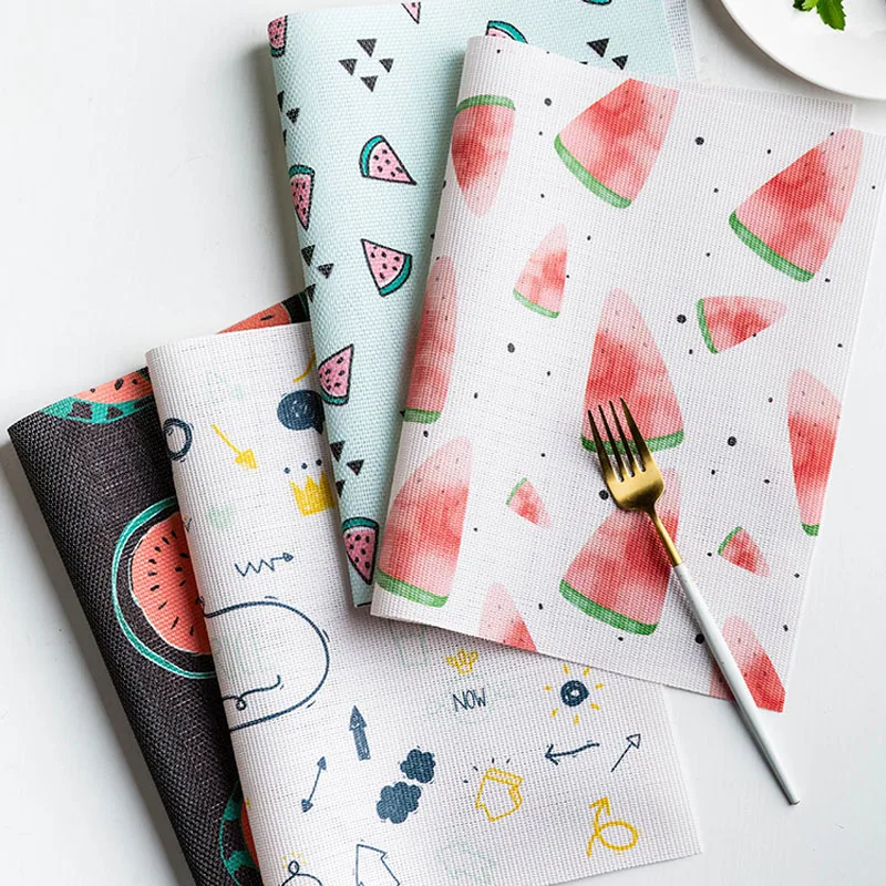 

Cute PVC Placemat For Dining Table Mat Geometric Fruit Waterproof Heat Insulation Pads Home Dish Bowl Pad Desktop Decoration